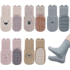 Vicloon Rutschfeste Socken für Baby, 5 Paar Baby Socken Baumwolle,Süße Katze Kleinkind Socken Baby, Kinder Anti Rutsch Socken for Babies Toddlers and Kids(1-3 Jahre alt)
