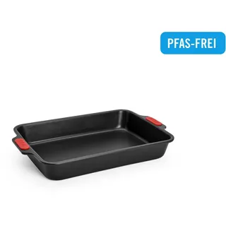 WOLL Bakeware Backform rechteckig, 33 x 23 cm, mit hitzebeständigen Silikongriffen bis 230°C, PFAS-frei, zweilagige Antihaftbeschichtung, aluminisierter Stahl, schwarz