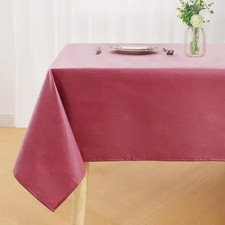 Homaxy Leinenoptik Tischdecke Weihnachten Abwaschbar Lotuseffekt Eckig 140 x 180 cm Tischtuch Leinendecke Wasserabweisend Tafeldecke Tischwäsche Fleckschutz, Weinrot