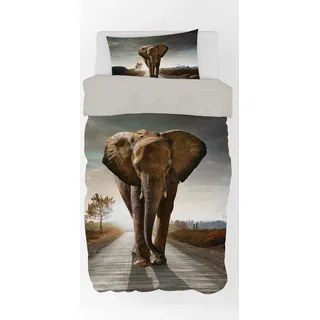 Bettwäsche Set mit Elefant 135x200 cm (80x80 cm)