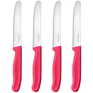 targzier Tafelmesser 4 Stück,Frühstücksmesser Wellenschliff,Messerset Scharf,Pink Messer Set,Brotmesser Klein,Rostfreier Stahl Jausenmesser,Kunststoffgriff Tomatenmesser