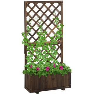 Modfu Blumenkasten aus Massivholz 72,5x31,5x149,5 cm in Braun mit Rankgitter , Holz , 31.5x149.5x72.5 cm , Dekoration, Blumen & Blumentöpfe, Übertöpfe