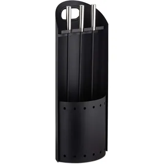 Relaxdays Kaminbesteck Metall 59 x 23,5 x 16 cm schwarz mit Schaufel, Besen, Schürhaken und Halter