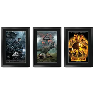 HWC Trading FR A3 Jurassic World x 3 Geschenke Geduckter Poster Signiertes Autogramm Foto für Fans von Film Memorabilien - A3 Framed