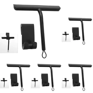 Vinabo Duschabzieher, Abdruckfrei Reinigender Duschabzieher Schwarz für Glastüren, mit Ständer, Dusch Abzieher Wischer für Dusche,Badezimmer,Spiegel,Glas-Reinigung,Fliesen,21cm (Packung mit 5)