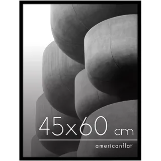 Americanflat Bilderrahmen 45x60 cm aus Kunststoff - schmaler Bilderrahmen 60x45 cm mit Plexi-Scheibe - Fotorahmen mit integrierter Aufhängung für Hoch- und Querformat - Schwarz