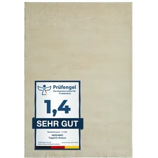 Andiamo Teppich Arezzo waschbar Wohnzimmer Esszimmer pflegeleichter eleganter gemütlicher Wohnzimmerteppich Fellteppich einfarbig 120 x 170 cm Creme