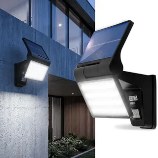 LUMILED Solarlampe für Außen mit Bewegungsmelder 2 Modi Solar Wandleuchte IP44 Solarleuchte Sicherheit Wandleuchte Wandlampe Außenleuchte kaltweiß - Schwarz