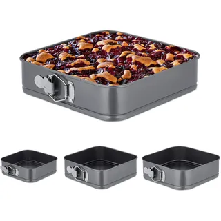 Relaxdays Springform 4er Set, quadratisch, Anthrazit,Silber
