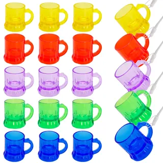 Cisolen 20 Schnapsgläser Kunststoff, Schnapsgläser zum Umhängen mit Henkel Shotgläser für Partys Wiederverwendbar Schnapsglas für Junggesellenabschied Fasching Mottoparty Hochzeit Geburtstag (Bunt)