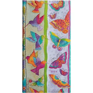 Paperblanks 12-Monatskalender 2024 Kolibri und Schmetterlinge | Horizontal | Schlank (95 × 180 mm)