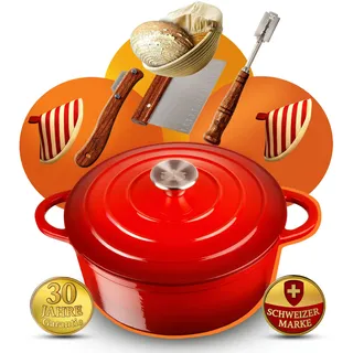 GUSSKÖNIGIN Brottopf 24 cm – Gusseisen Topf Brot Backen als Dutch Oven – Emaille Brotbacktopf & Brotbackform – Bratentopf/Schmortopf mit Deckel für Induktion – Gadgets für Bäcker - 30 Jahre Garantie