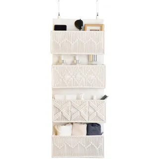 janebeauties Tür-Organizer, Boho-Dekor, Wandhalterung, hängende Aufbewahrung, Makramee-Schrank-Organizer mit 4 großen Taschen, gewebte Taschen hinter der Tür, Badezimmer, Schlafzimmer