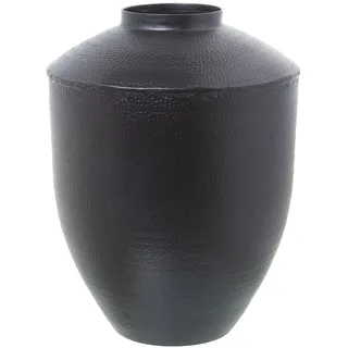 DRW Tischvase aus Aluminium, schwarz geschnitzt, 26 x 26 x 35 cm, Metall, 26x26x35cm