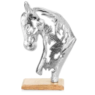 com-four® Premium Deko-Aufsteller Pferd - 20 x 32 cm Skulptur-Statue aus vernickeltem Aluminium auf Sockel aus Mangoholz - Deko-Figur zum Hinstellen - tolle Raumdeko (silberfarben - Pferd)