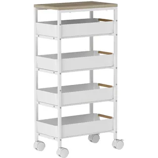 Homcom Küchenwagen Metall Kunststoff 39,5L x 24B x 82H cm Weiß