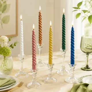 Stabkerzen Bunt Tafelkerzen 20 Stück, Tropffreie Bunte Kerzen 2×25 cm | Kerzen Lang Spitzkerzen, Kerze Gedrehte Spiralkerzen für Weihnachten Hochzeit Tischdeko und Leuchterkerzen, 6 Std. Brenndauer