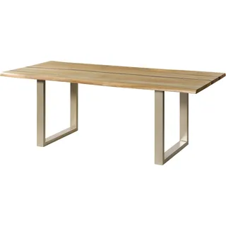 MASSIVMOEBEL24.DE Baumtisch Mango 160x90x76 natur lackiert / Epoxid schwarz, U-Beine silber matt EPOXY