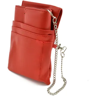 nean Kellner Geldbörse, Kellnerbörse, Geldbeutel, Damen Herren Portemonnaie mit Holster, Steck-Tasche und Kette mit großem Münzfach (Rot)