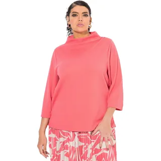 Ulla Popken Damen große Größen Übergrößen Plus Size Sweatshirt, Struktur, Stehkragen, Zierfalten, 3/4-Arm