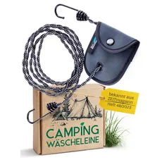 Camping Wäscheleine (3 m, reflektierend) für Reise, Vanlife, Badewanne, Wohnwagen und Balkon. Reisewäscheleine Schwarz