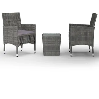 vidaXL 3-tlg. Bistro-Set Poly Rattan und Hartglas Grau - Grau