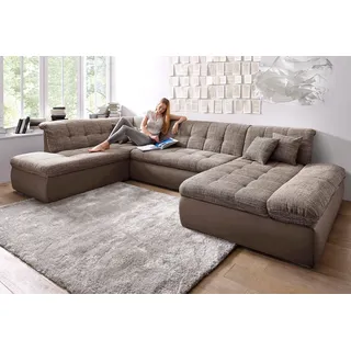 DOMO collection Wohnlandschaft Kunstleder U-Form 3-Sitzer Beige/Braun