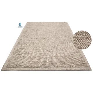 Wollteppich OTTO HOME "Wolly Rahmen, handgewebt, Wolle" Gr. 1, beige (sand), B:60cm H:14mm L:90cm, Kunstfaser, Wolle, Teppiche, Wollteppich, einfarbig, Teppich, Wohnzimmer, Schlafzimmer, Esszimmer