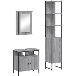 3-tlg. Badmöbel-Set Grau Sonoma Holzwerkstoff - Grau