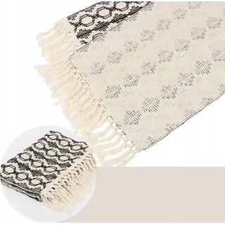 Rustikaler Tischläufer, 33 x 220 cm, dekorative Tischdecke aus schwarz-weißem Leinen