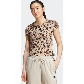 T-Shirt ADIDAS SPORTSWEAR "ANIMAL PRINT 3-STRIPES", Damen, Gr. M, multicolor, warm sandstone, Obermaterial: 93% Baumwolle, 7% Elasthan, Rundhals, Shirts T-Shirt, sportlicher Schnitt, kurze Ärmel, mit Leopardenprint
