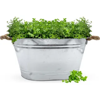 3.06 Zinkwanne in silber mit Natur Seil Griffen - ca. 52 cm x 37,5 cm x 27,5 cm - Zink Garten Wanne (mittel) - Silber