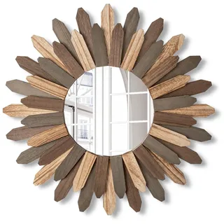 Emfogoo Wandspiegel 53cm Groß Rustikal Holz Sunburst Boho Spiegel Boho Wanddeko Deko Wanddeko für Haus Wohnzimmer Schlafzimmer Flur (Dreifarbig)