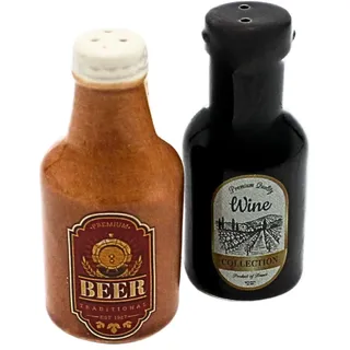Dekohelden24 Keramik Salz- und Pfefferstreuer als Bier- und Weinflasche, L/B/H 7 x 3 x 3 cm