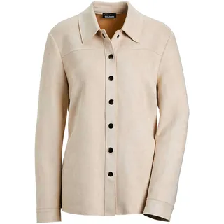 Kurzjacke GOLDNER "Leichte Damenjacke in Velourslederoptik", Damen, Gr. 42, beige, Obermaterial: 95% Polyester PES. 5% Elasthan EL., Manschette, Jacken Kurzjacke, offene Schnittkanten