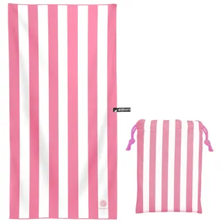 PEAQUE Mikrofaser Saunahandtuch mit Tasche – Dünnes, gestreiftes Dusch Handtuch für unterwegs – Reisehandtuch schnelltrocknend & pflegeleicht - Badetuch, Reisehandtuch - Rosarot/Weiß, 200x90 cm