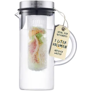 SILBERTHAL Glaskaraffe mit Deckel - 1 Liter Karaffe mit Fruchtsieb- Spülmaschinenfest & Hitzebeständig