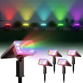 BITPOTT Solar Strahler für außen, 4 Pack RGB Solarlampen Spot Lichter, 58 LED/8 Modi/105° Drehung Solarleuchten Garten, IP67 Wasserdicht Wandleuchten für Straße, Bäume,Carport,Pool