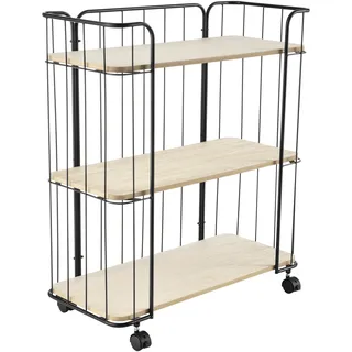 Servierwagen Barwagen Beistellwagen Allzweckwagen Rollwagen 3 Etagen Metall/MDF Schwarz/Eiche hell [en.casa]