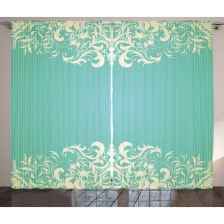 ABAKUHAUS Jahrgang Rustikaler Gardine, Flora Curlicues, Schlafzimmer Kräuselband Vorhang mit Schlaufen und Haken, 280 x 175 cm, Seafoam Creme - Creme