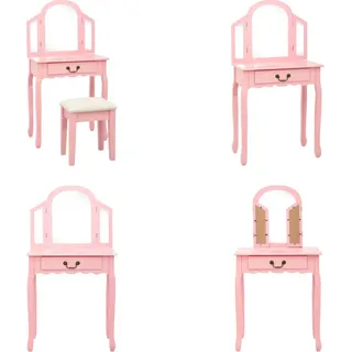 vidaXL Schminktisch mit Hocker Rosa 65x36x128 cm Paulownia Holz MDF - Schminktisch - Schminktische - Frisiertisch - Frisiertische - Rosa