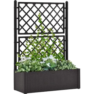 Myheimly Garten-Hochbeet mit Spalier Selbstbewässerungssystem Rattan-Design Gartenspalier Blumenkübel Pflanzkasten Rankgitter Rankhilfe Anthrazit