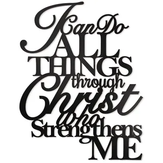 Vivegate Christliche Metall-Wanddekoration, englischer Text „I Can Do All Things Through Christ“, Bibelvers Philipper 4,13, Wandkunst mit Schriftzug, religiöse Dekoration, 43,2 x 33 cm