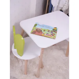 Skye Decor, Bunny One Chair Set - Pistachio Green, White, Tischset für Kinder, Pistaziengrün, 100 % MDF, 50 x 45 x 60 cm - Weiß