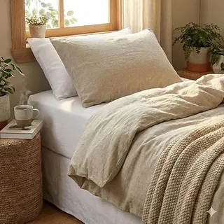 leinenlieb®: Leinen-Bettwäsche aus 100% Leinen (Bettwäsche-Set: Decke 135 x 200 cm und Kissen 80 x 80 cm), Stonewashed Leinenbettwäsche Natur beige, Bettbezug aus hochwertigem reinem Leinen