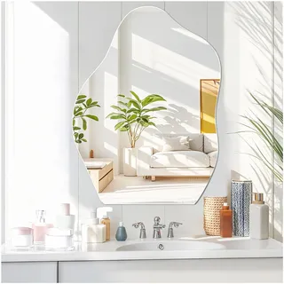 JMITHA Spiegel Asymmetrisch 45 x 60 cm Rahmenlos Glas HD Deko Spiegel Wand Badezimmerspiegel Asymmetrischer Spiegel für Badezimmer Flur Wohnzimmer Schlafzimmer