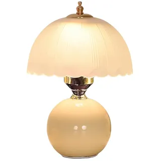 OOWDMPE Vintage Tischleuchte mit Kabel Keramik Nachttischlampe Glas Lampenschirm E27 Retro Tischlampe Minimalistische Nachttischleuchte Deko für Schlafzimmer Wohnzimmer (mit Leuchtmittel) (Gelb)