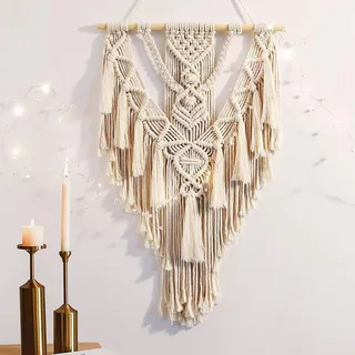 ANROYE Makramee Boho Wandbehang Dekor, Geometrische Tapisserie Chic Baumwolle Handgemachte Böhmische Kunst mit Lange Quaste, Schlafzimmer, Apartment Raumdekoration