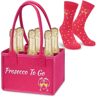 srclo Prosecco Flaschentasche Handtasche Filztasche für 6 Flaschen, Damen Flaschenkorb & Flaschenträger mit Lustigen Socken, Prosecco to Go Einkaufstasche Geschenkidee für Frau Freundin Mädelsabend