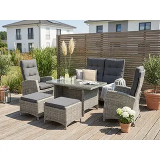 Garten-Essgruppe KONIFERA "Monaco", grau, Polyrattan, Sitzmöbel-Sets, Garten-Essgruppe, Polyrattan, Aluminium, Rückenlehne verstellbar, Grau, Topseller